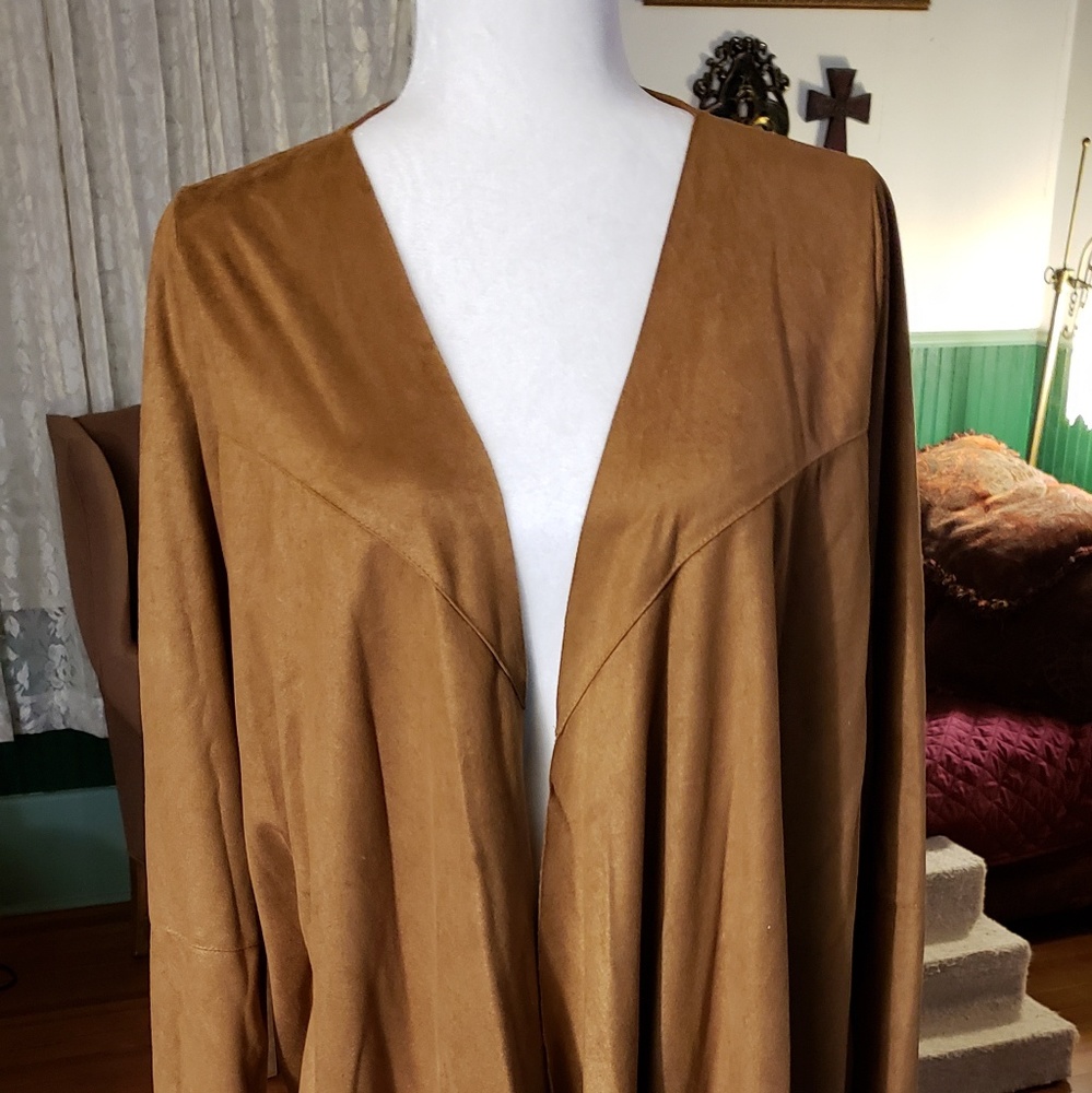 Light faux suede leather fringe jacket